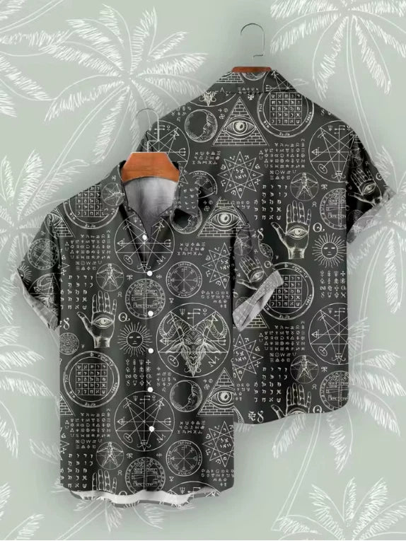 Mens Button Down Shirts Scull Dark Printed Hawaiian Tops Novelty Ugly Gag Gifts