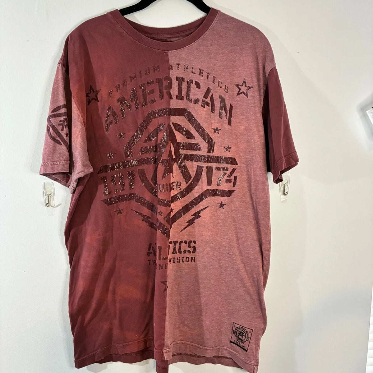 American Fighter Graphic T-Shirt Red Athletic Division Grunge Moto Buckle Y2K-XL