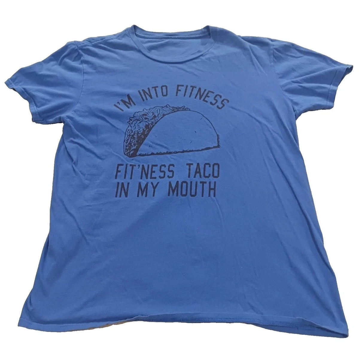 Funny Fitness Taco In My Mouth Graphic T-Shirt Blue Mens Large L Gym Humor Tee