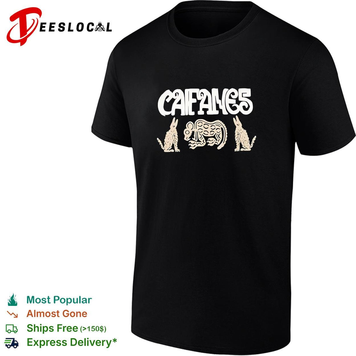 Caifanes rabbit and armadillo Aztec folk art illustration black graphic shirt