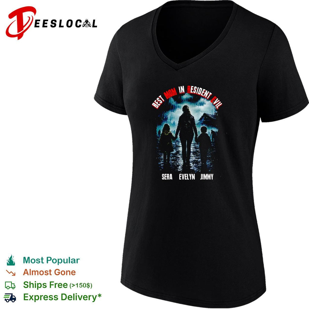 mom in Resident Evil family silhouette walking in the rain poster shirt