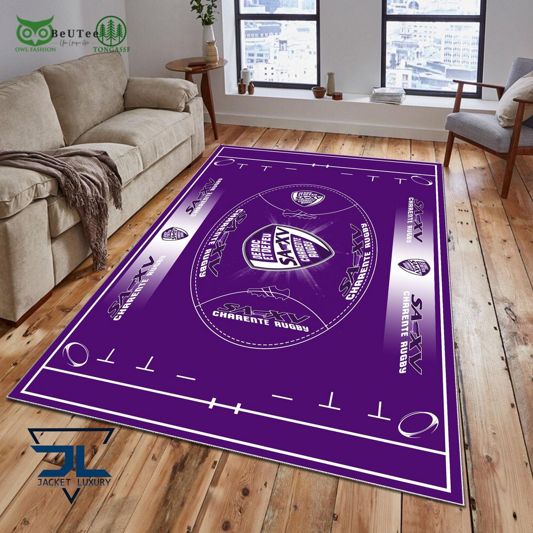 SA XV Charente French Rugby Carpet Rug