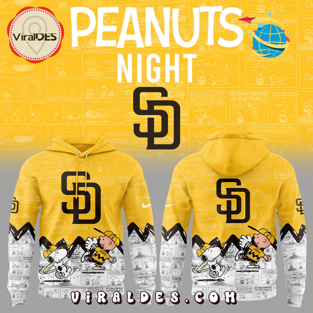 San Diego Padres 75th Anniversary of Peanuts Yellow Hoodie