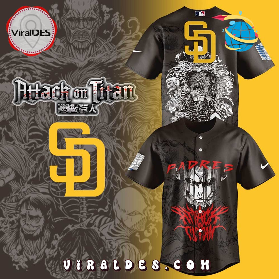 San Diego Padres x Attack on Titan Baseball Jersey
