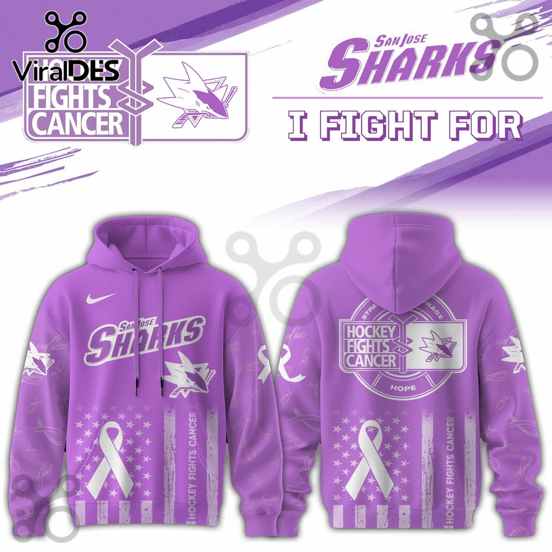 San Jose Sharks Hockey Fights Cancer Purple Ribbon Hoodie