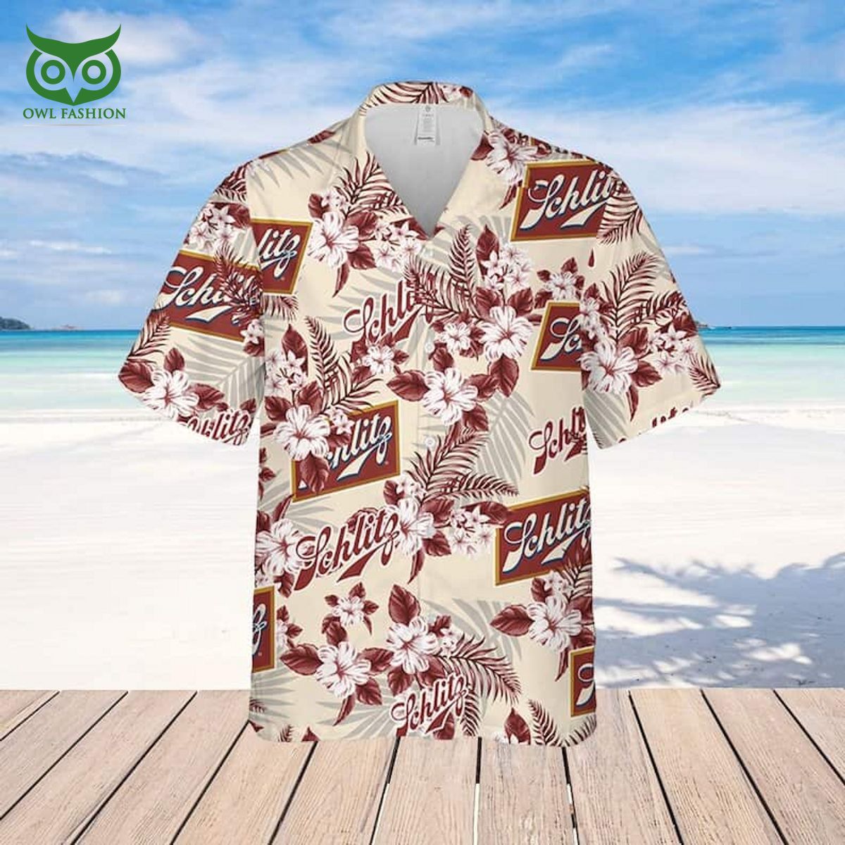 Schlitz Beer Flower Pattern Hawaiian Shirt