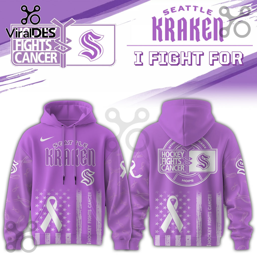 Seattle Kraken Hockey Fights Cancer Purple Ribbon Hoodie