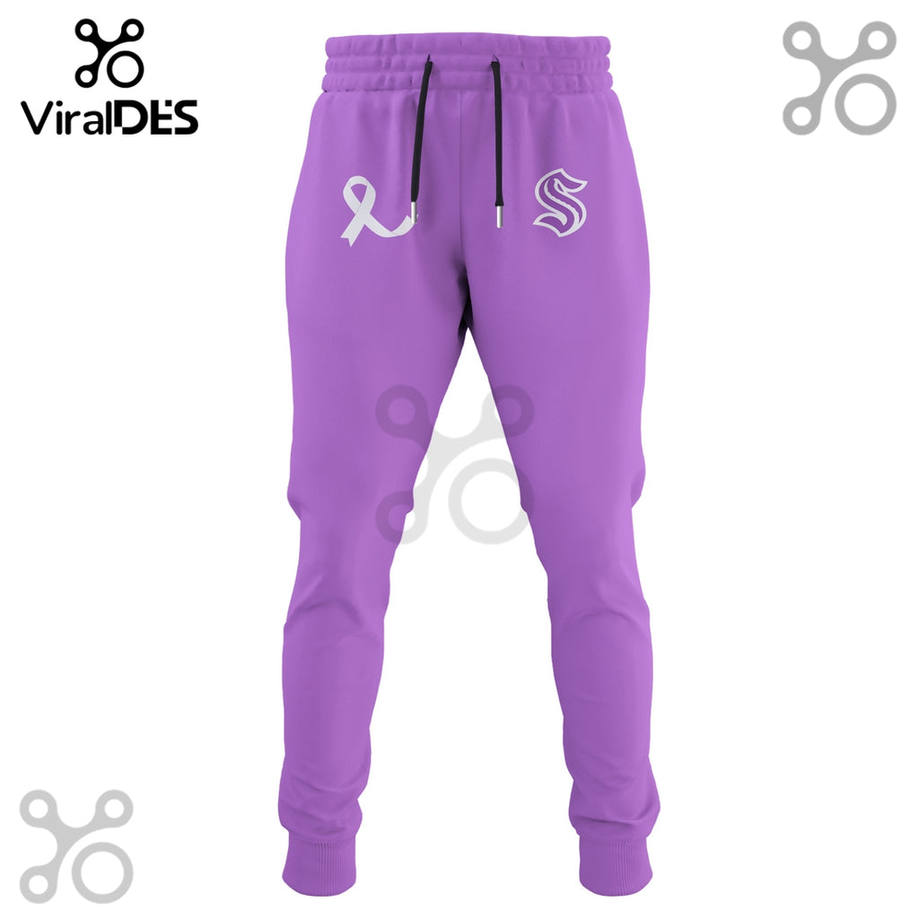 Seattle Kraken Hockey Fights Cancer Purple Ribbon Hoodie