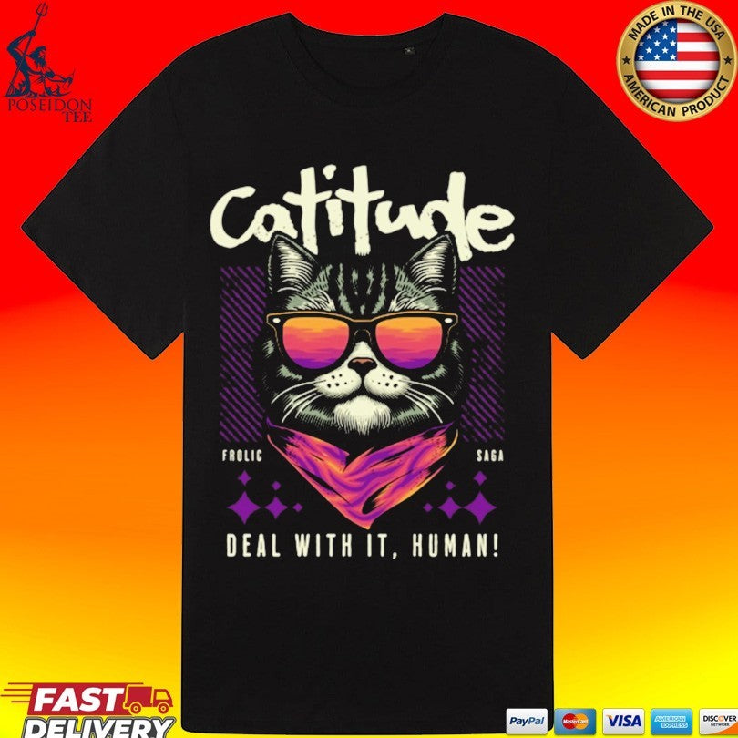 Shark Cattitude Deal With It, Human T-shirt