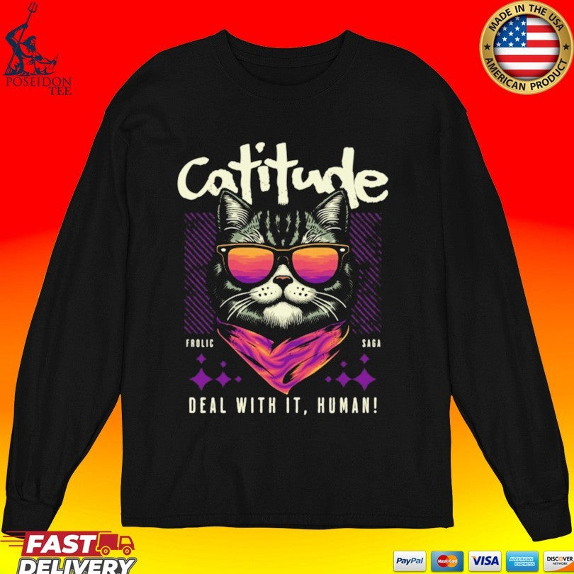 Shark Cattitude Deal With It, Human T-shirt