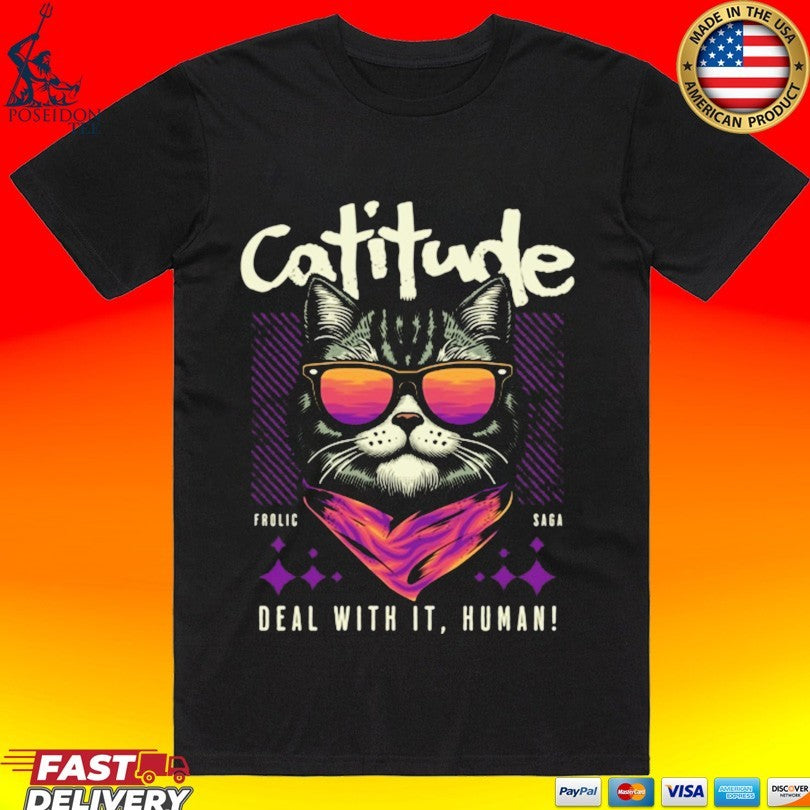 Shark Cattitude Deal With It, Human T-shirt