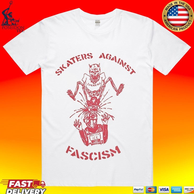 Skaters Against Fascism Cherries Wheels S.a.f T-shirt