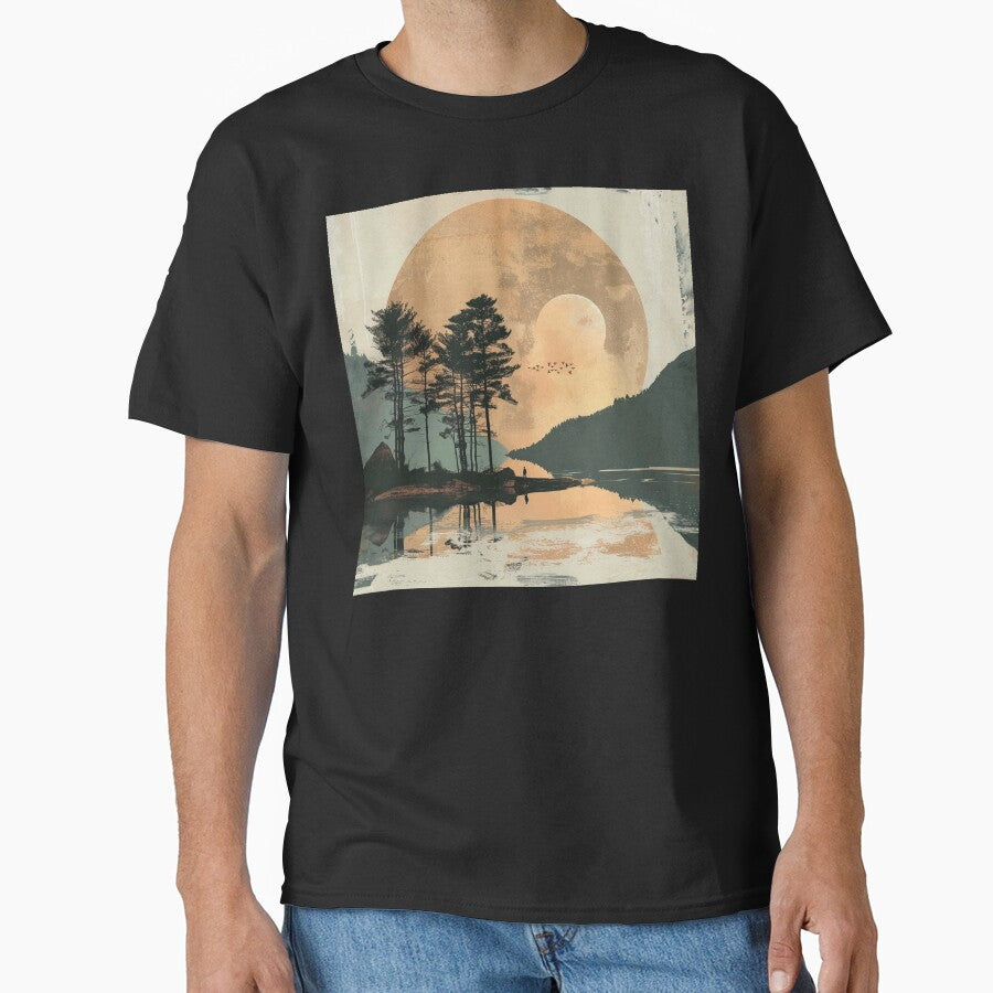 Boho Style Mountains, Sunset, And Trees By Lake by DEC02