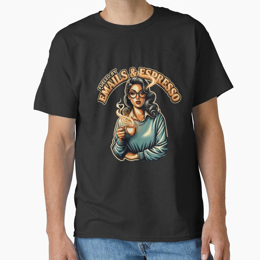 Emails & Espresso – Office Girl Aesthetic Coffee Lover Vintage Retro T-Shirt by Prime legend