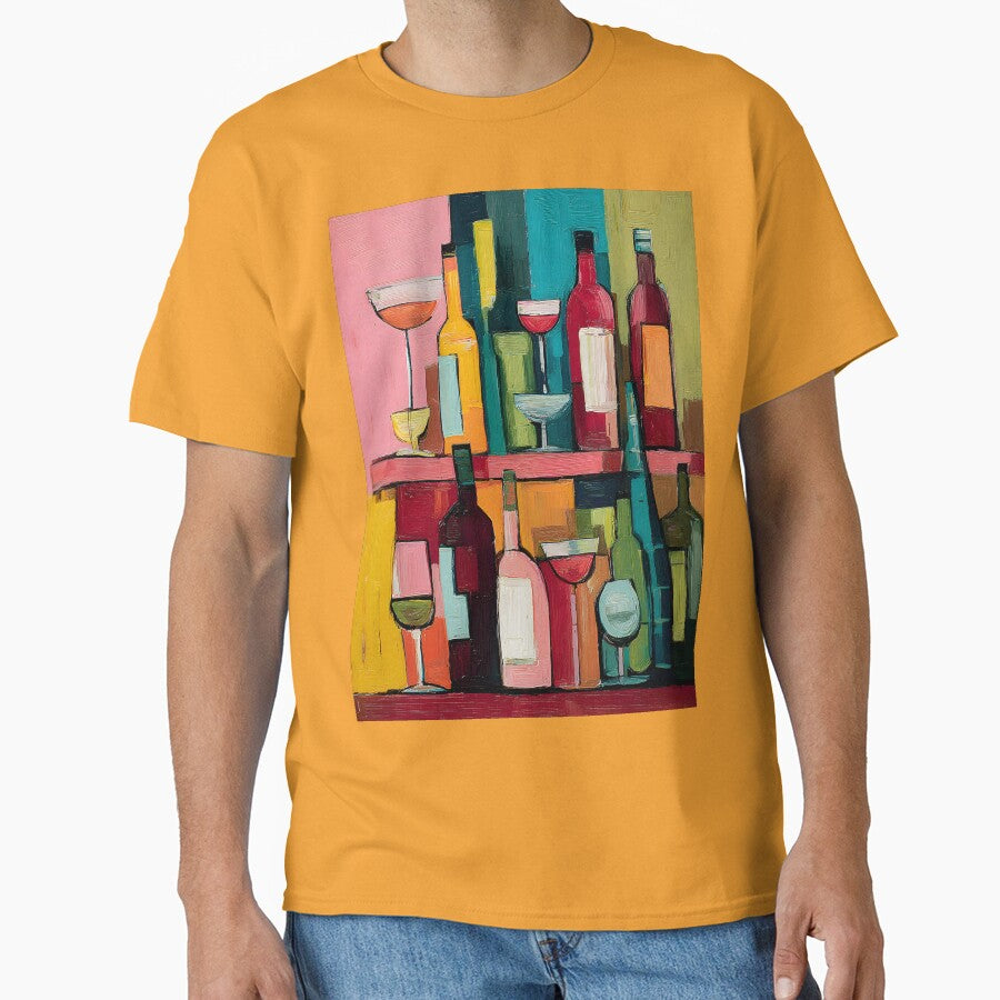 Geometric Wine Lounge - Vibrant Bottles and Glasses in Bold Abstract Bar Composition of Rich Colors by OlfactoART Studio