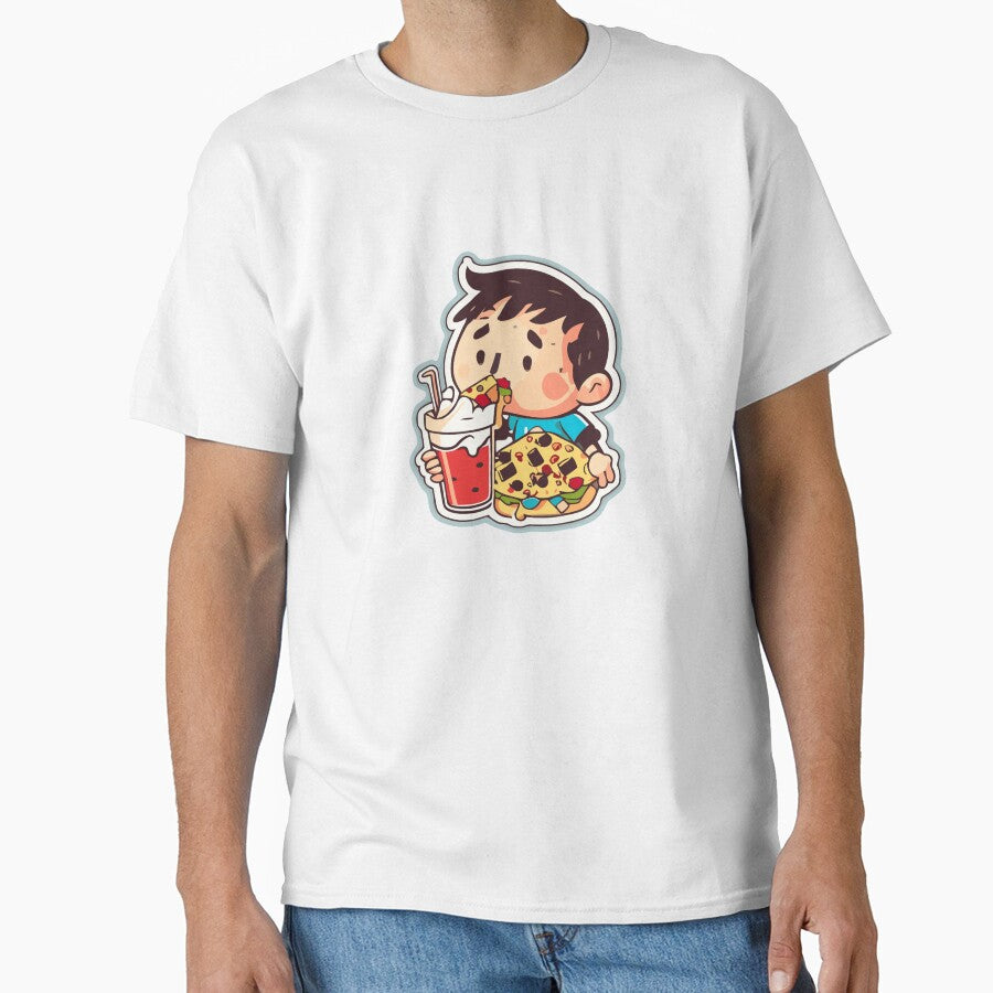 A Boy Drinking Some Soda and eating pizza by StickyHoneyCo04