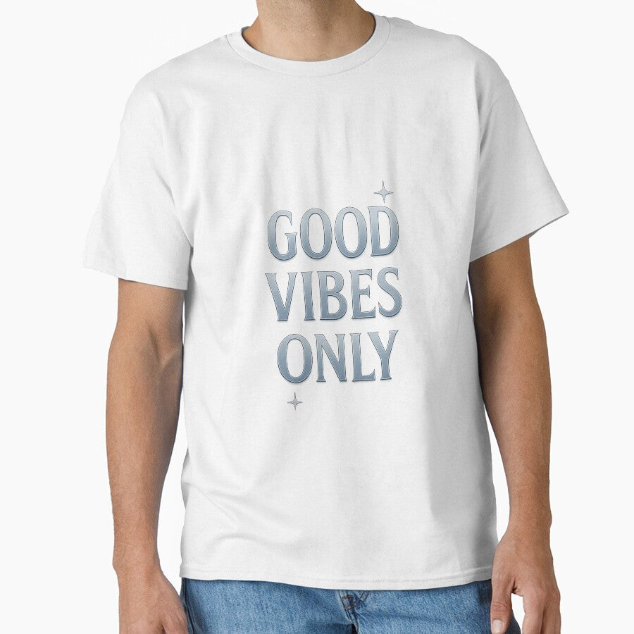 Good Vibes Only Design – Shiny Silver & Blue Metallic Gradient Typography for Stickers, Apparel & Gifts by DailyVibesCo