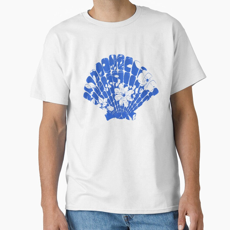 Blue Seashell with Florals on White by ArtyFridgees