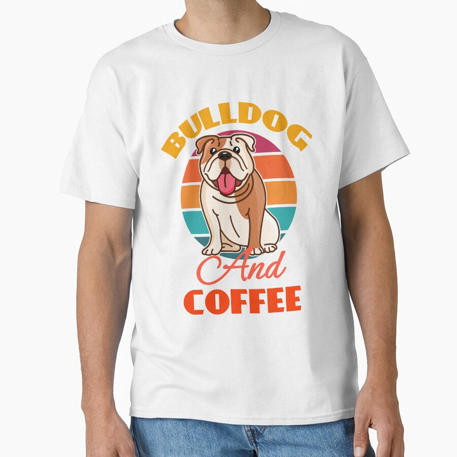 Bulldog And Coffee Dog puppy Lover Cute Sunser Retro Funny by Meteor77