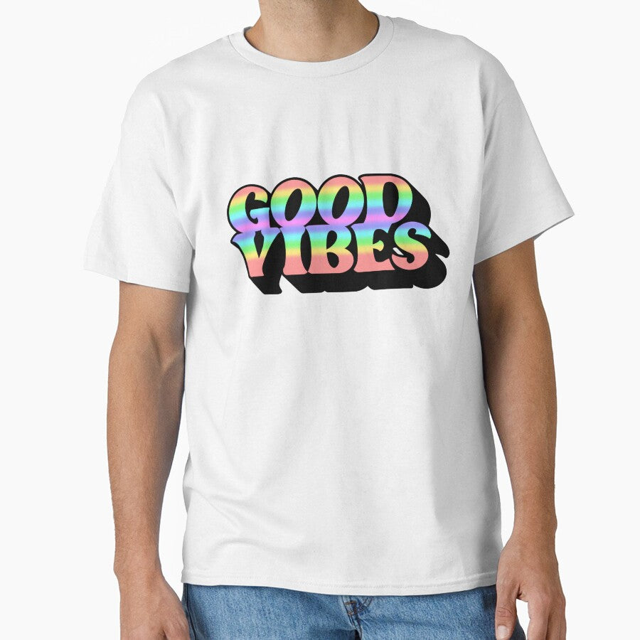 Gradient Rainbow Spectrum 3D Extruded Retro Vintage Serif Display Typography Good Vibes Quotes by Cawaiico