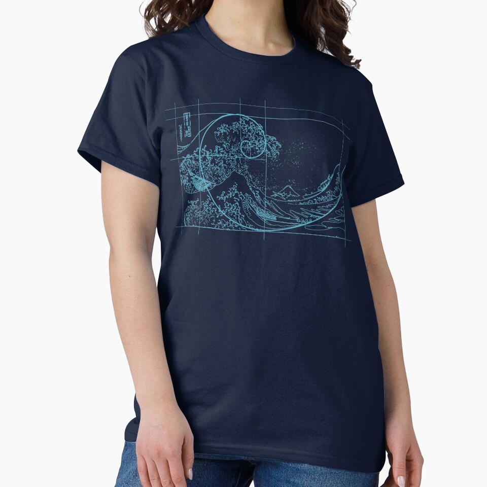 Hokusai Meets Fibonacci, Linear, Blue by SymbolGrafix