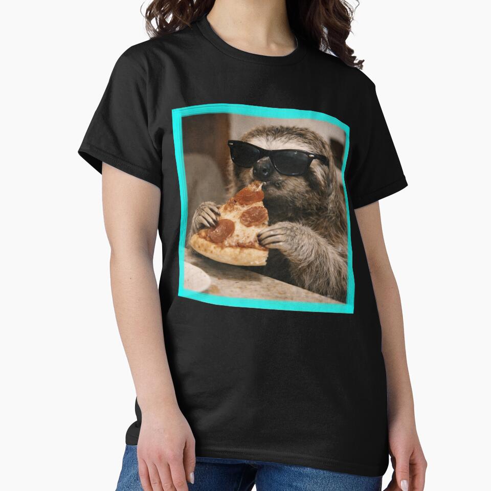 Sloth Eating Pizza Retro Style by AIEverything