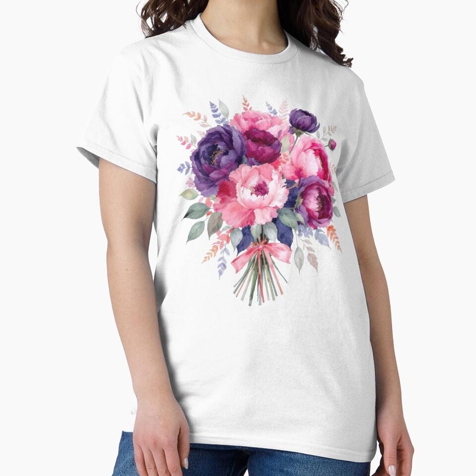 Bright Pink and Purple Peonies Watercolor Bouquet by shudge_art