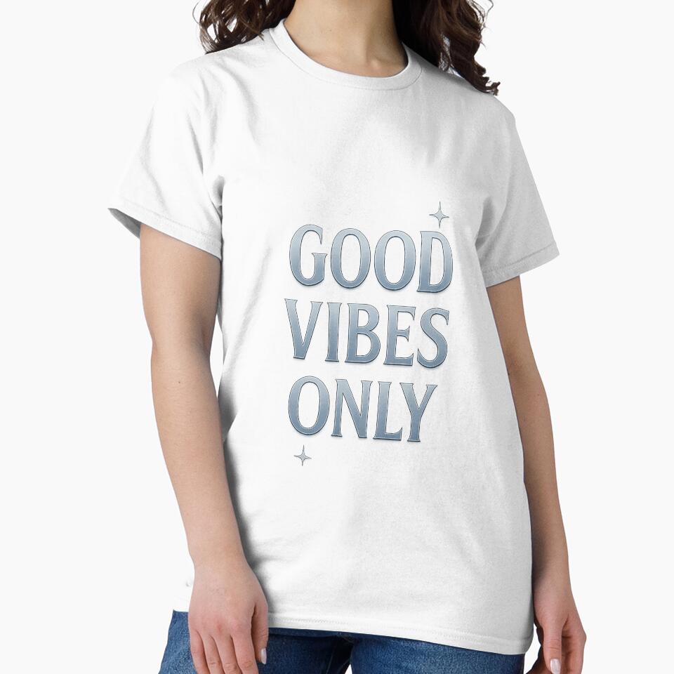 Good Vibes Only Design – Shiny Silver & Blue Metallic Gradient Typography for Stickers, Apparel & Gifts by DailyVibesCo