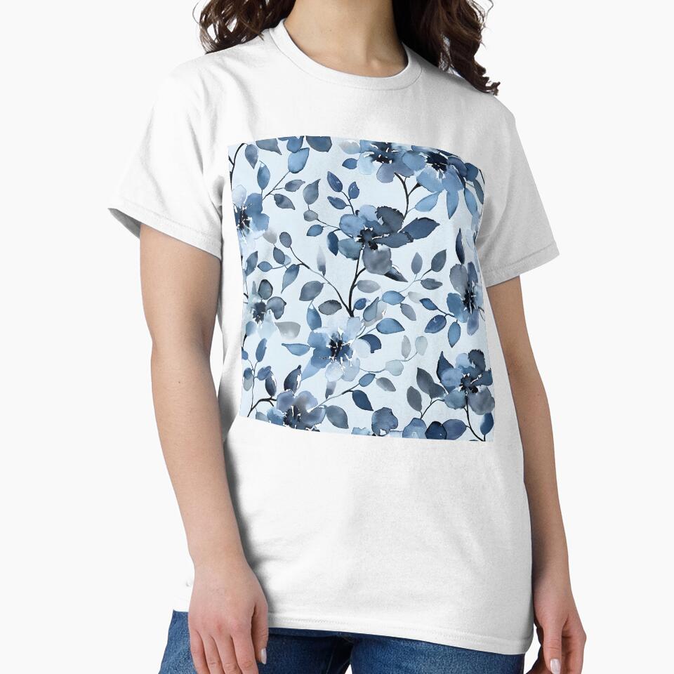 Seamless watercolor blue flower print by dcrc