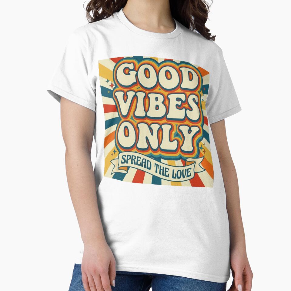Good Vibes Only: Retro 70s Style Inspirational Graphic Tee by MerchlyMike