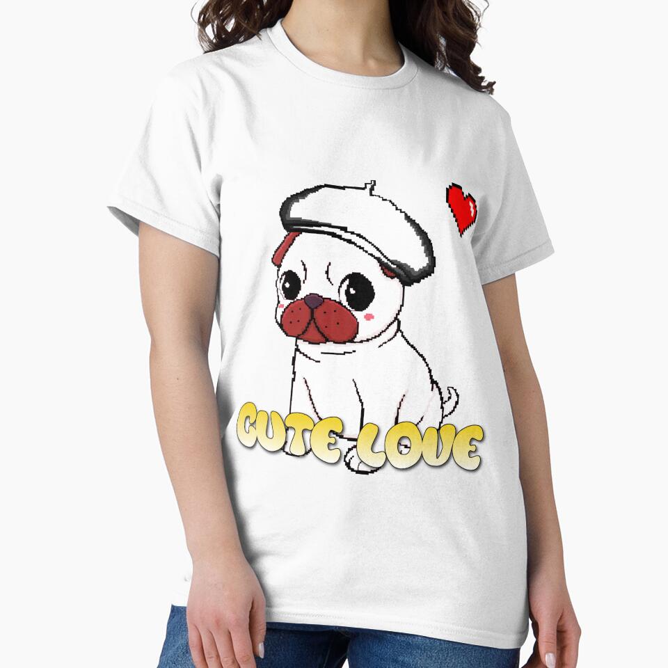 White Pug Puppy Heart Pixel Art by PopDigital
