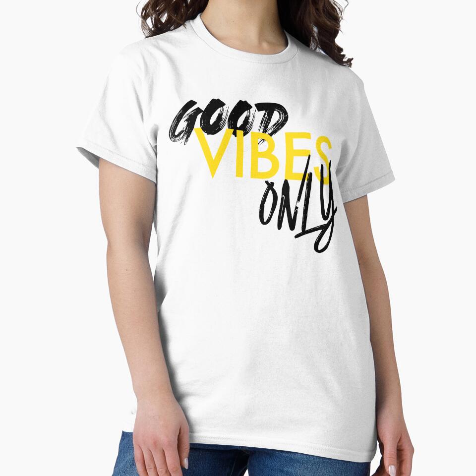 Modern, vibrant, fun, cheerful graphic design of "Good Vibes Only" by theendup