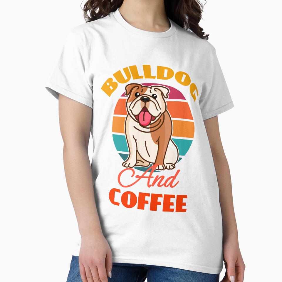 Bulldog And Coffee Dog puppy Lover Cute Sunser Retro Funny by Meteor77