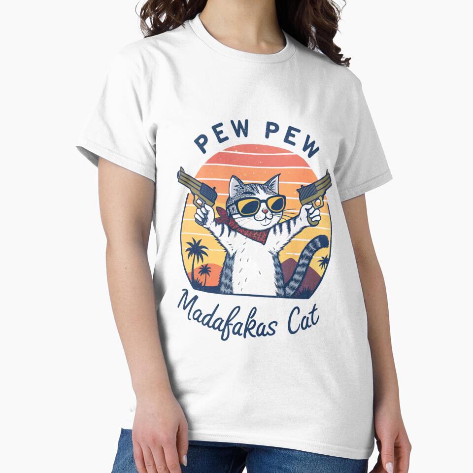 Pew Pew Madafakas Cat Funny Meme Design | Cute Gun-Toting Cat Art by Colorful-Garden