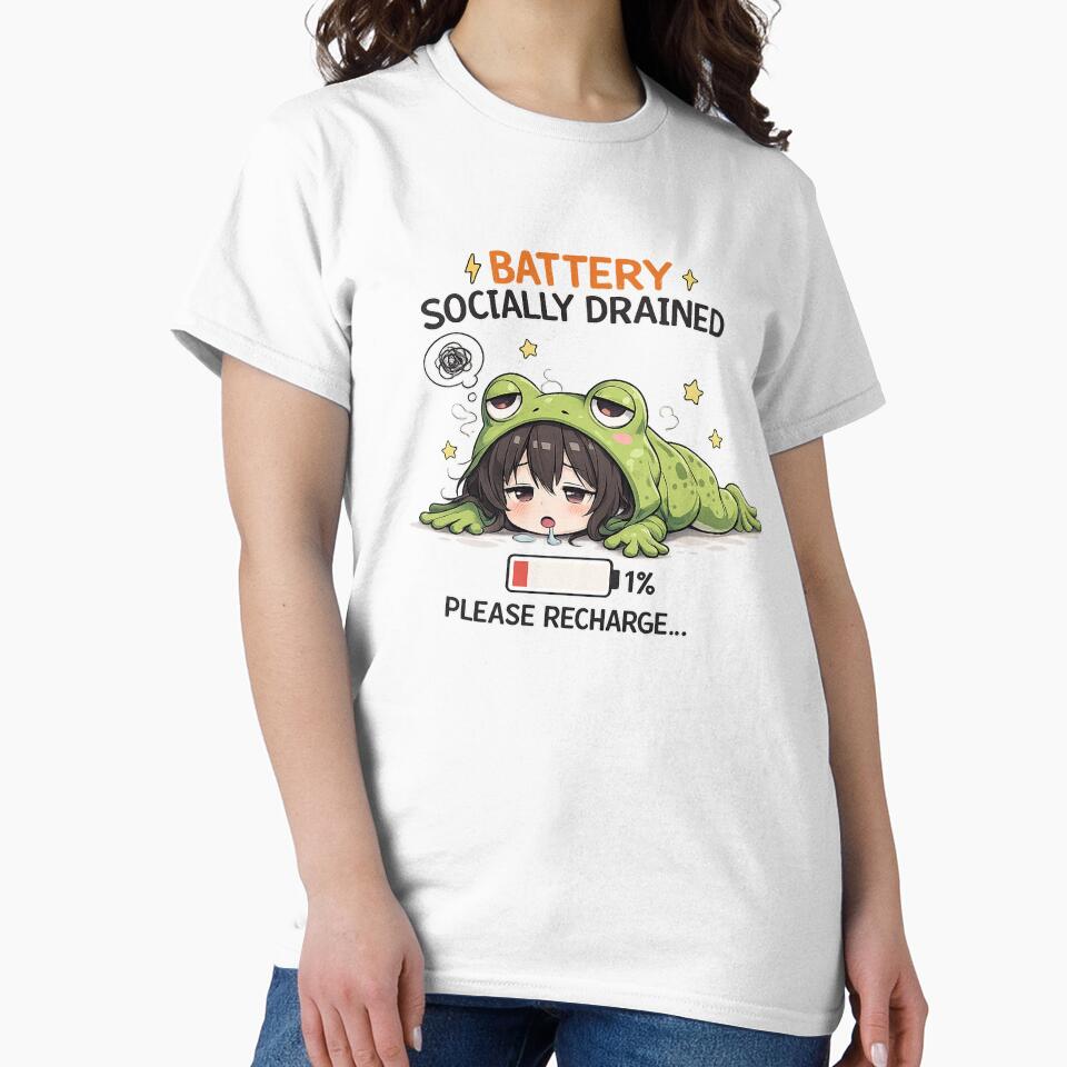 Socially Drained Frog Anime – Battery 1% Funny Introvert Design by YamiSociety