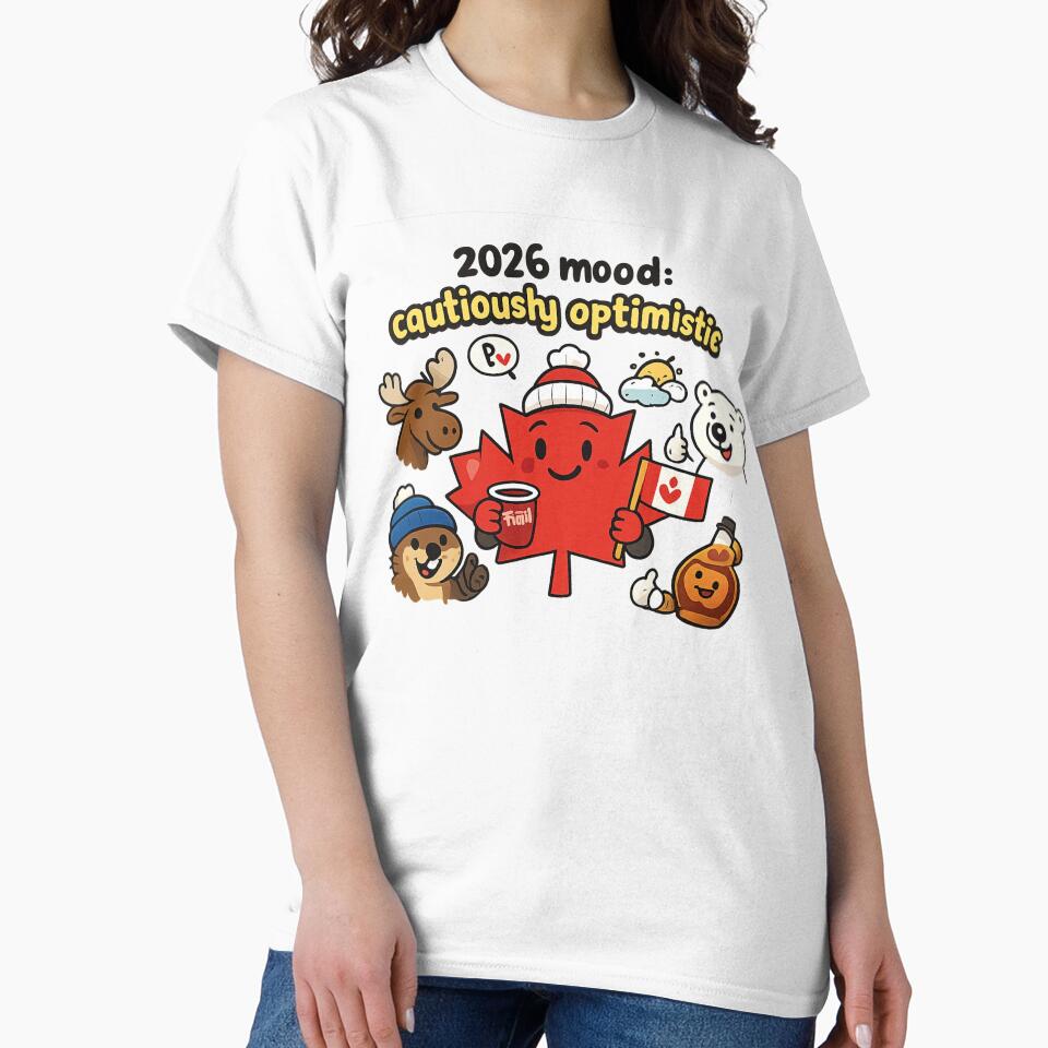 2026 Mood: Cautiously Optimistic – Cute Canadian Maple Leaf Illustration by mocci10