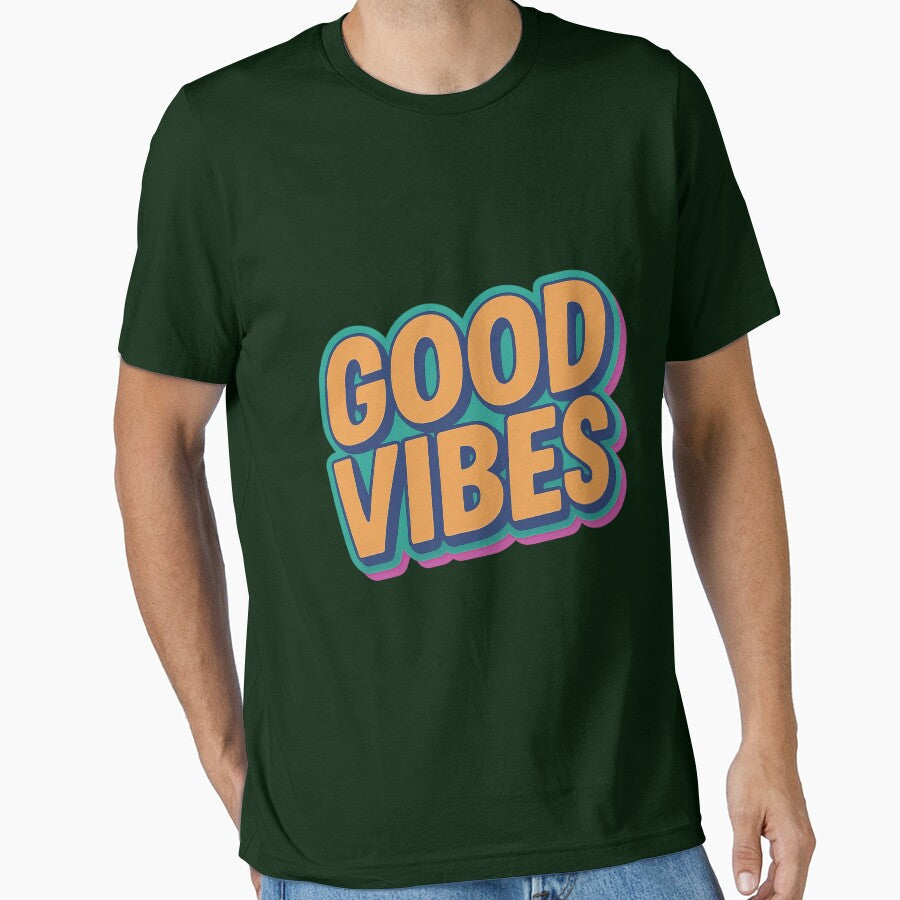 Good Vibes Retro Neon Typography Tee Shirt by ArtComixHaven