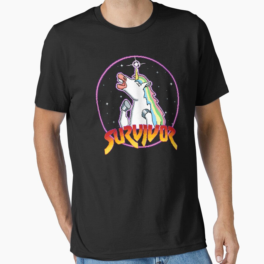 Neighing survivor pixel unicorn black T-shirt by MediumWave