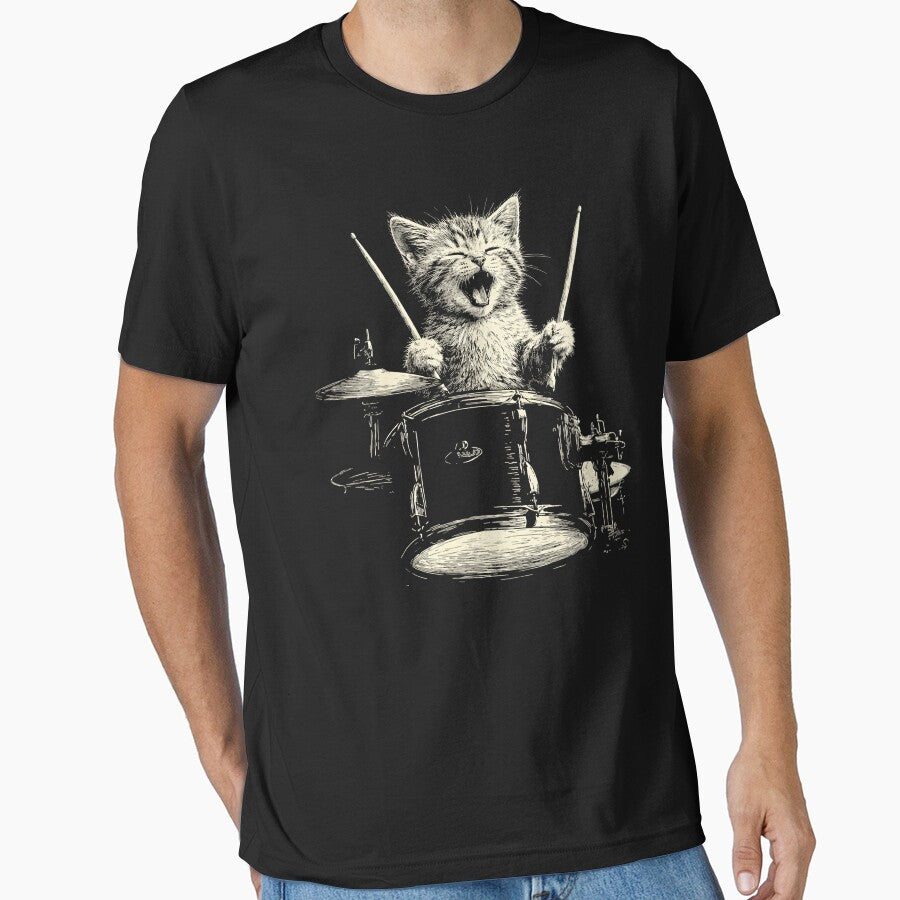 Cute Cat Playing Drums Funny Music Cat Drummer Graphic by will freed18