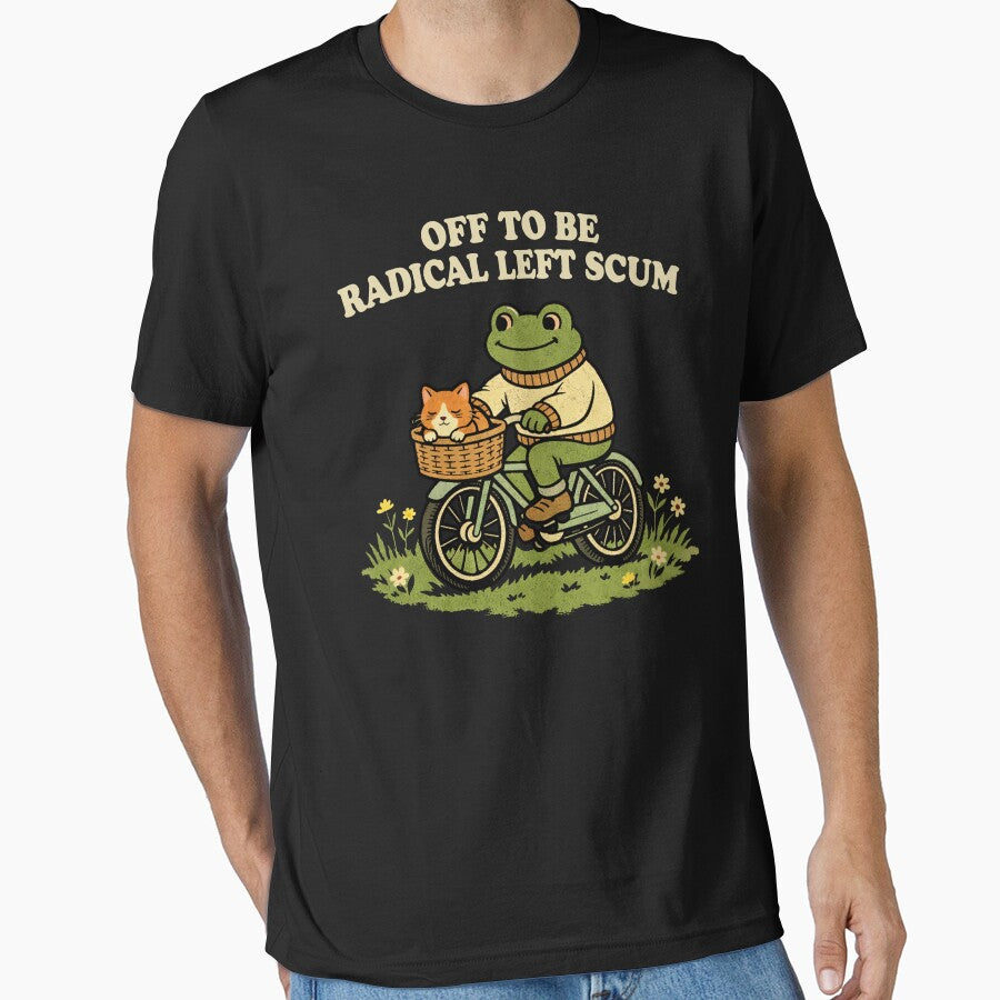 Off To Be Radical Left Scum , Frog and Cat In Bicycle Resistance funny political memes by will freed18
