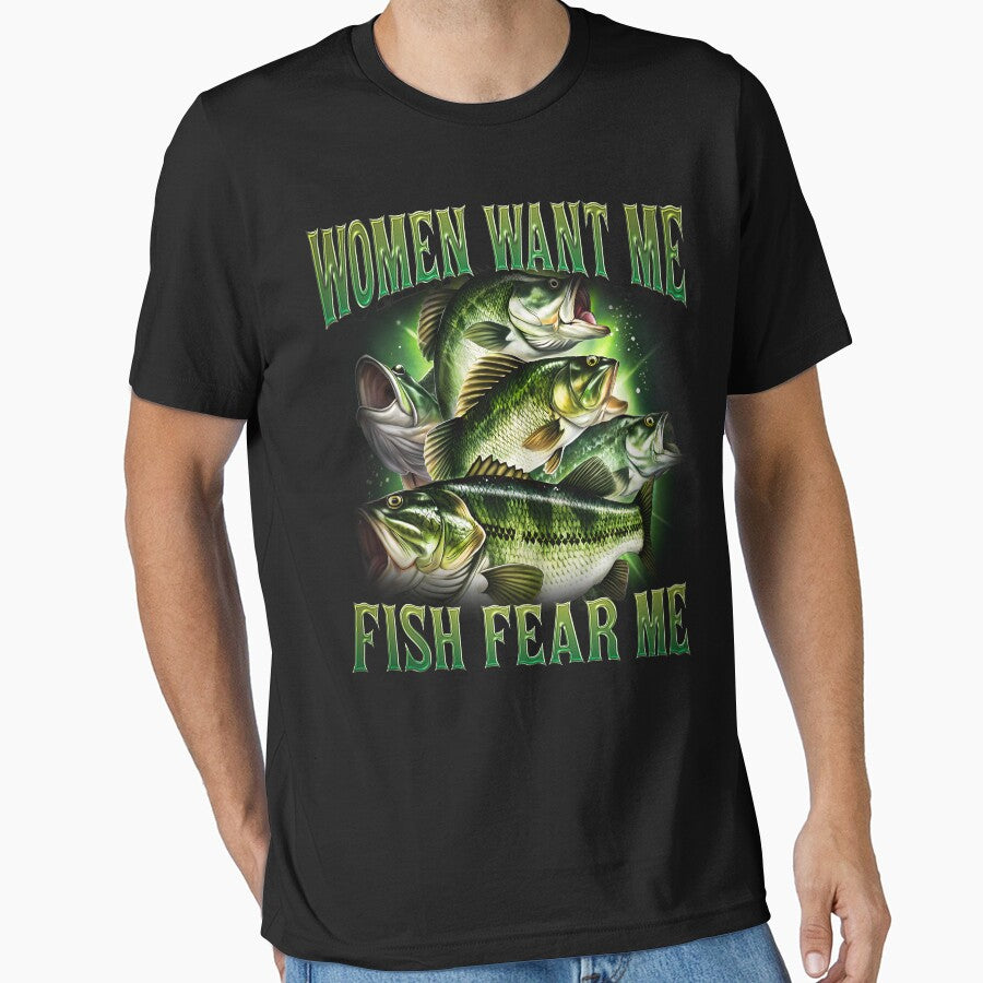 Women Want Me Fish Fear Me Vintage T-Shirt, Retro Bass Fisher Shirt, Meme T Shirt, Weird T Shirt, Fisher Tee, Bass Lovers, Fisher Gifts by Rosqzz