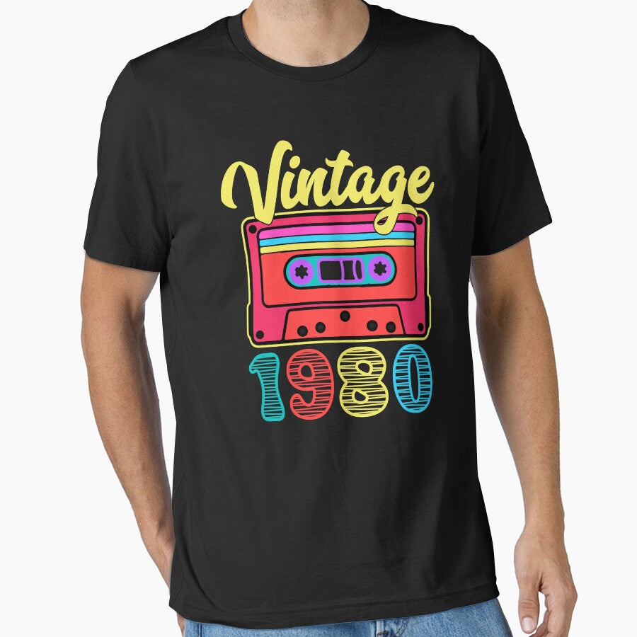 1980 Vintage Cassette – Retro Birth Year Birthday Colorful Gift Design by EmeraldeaArt