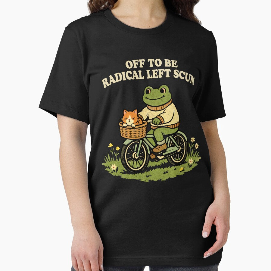 Off To Be Radical Left Scum , Frog and Cat In Bicycle Resistance funny political memes by will freed18
