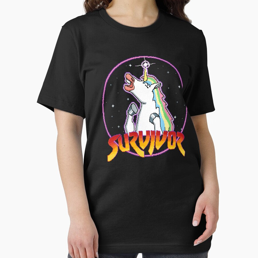 Neighing survivor pixel unicorn black T-shirt by MediumWave