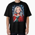Christmas Anime Girl with Snowflake Earrings by ByteyCreatives