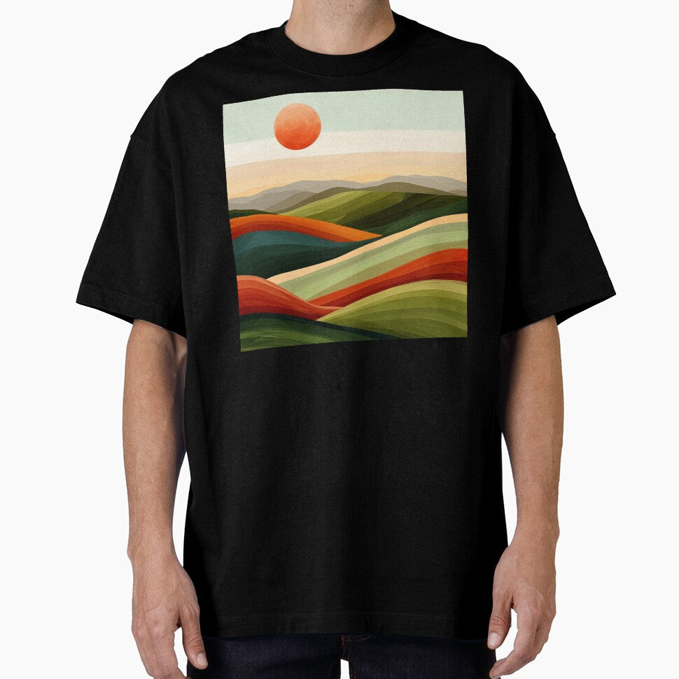 Boho Mountain Landscape Sunset Vibrant Colorful Earthtones Abstract by DEC02