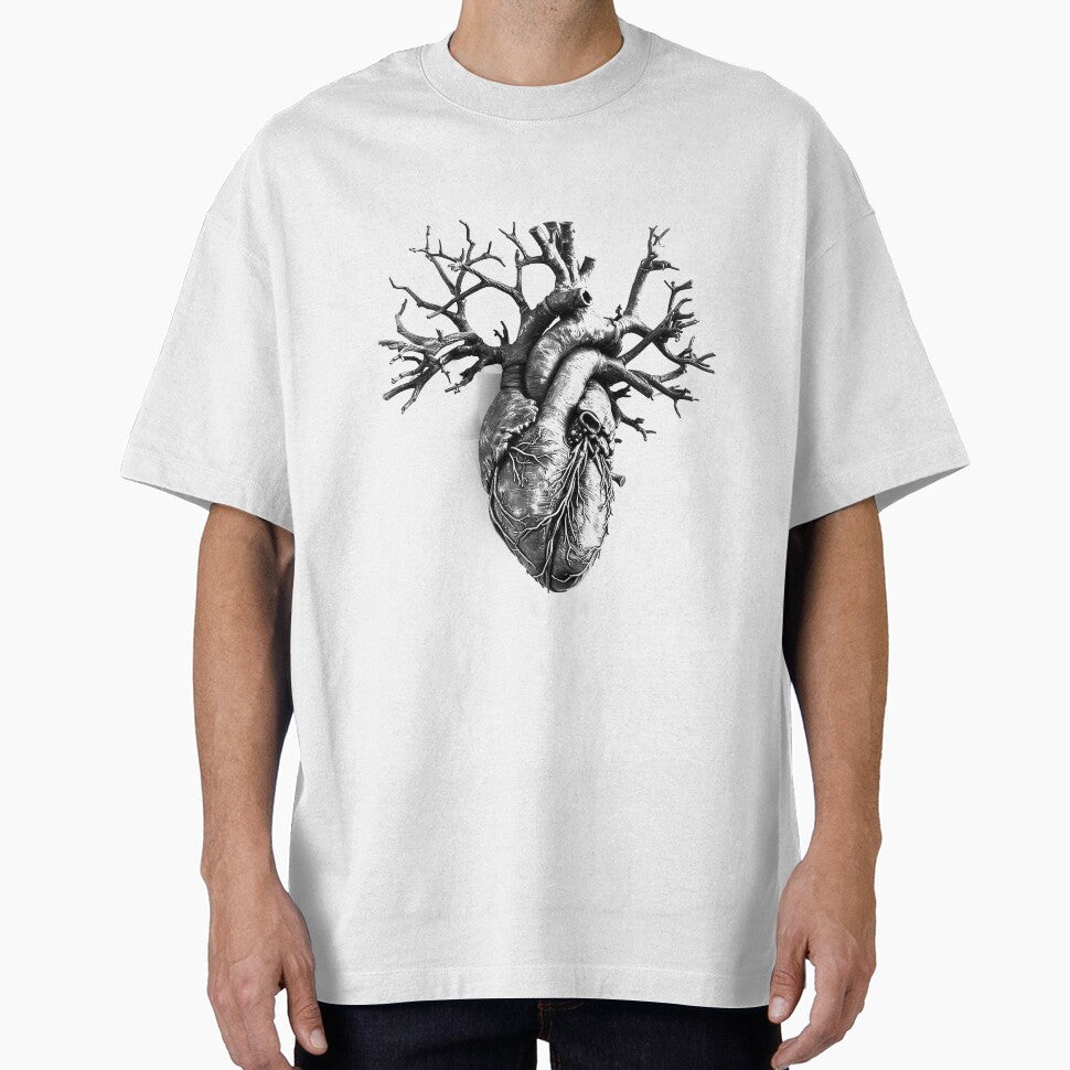 Anatomical Heart Tree Design | Black and White Surreal Botanical Anatomy Art by inkoutninja