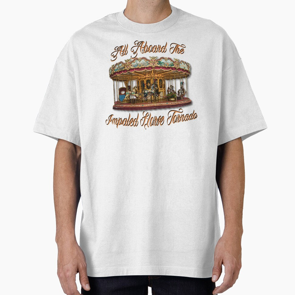 All Aboard The Impaled Horse Tornado Carousel Dark Humor Logo by IronicBGear