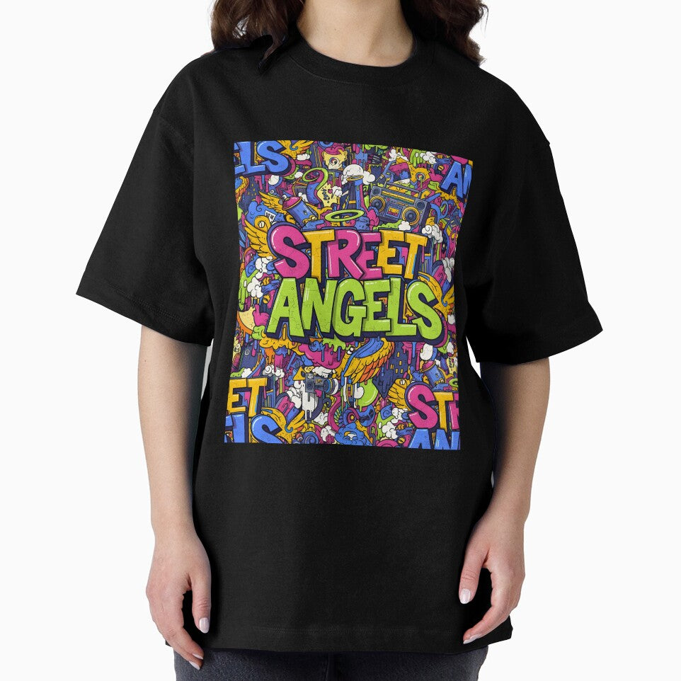 Street Angels: Vibrant Urban Graffiti Doodle Pattern with Boombox and Halo by VibranPalette