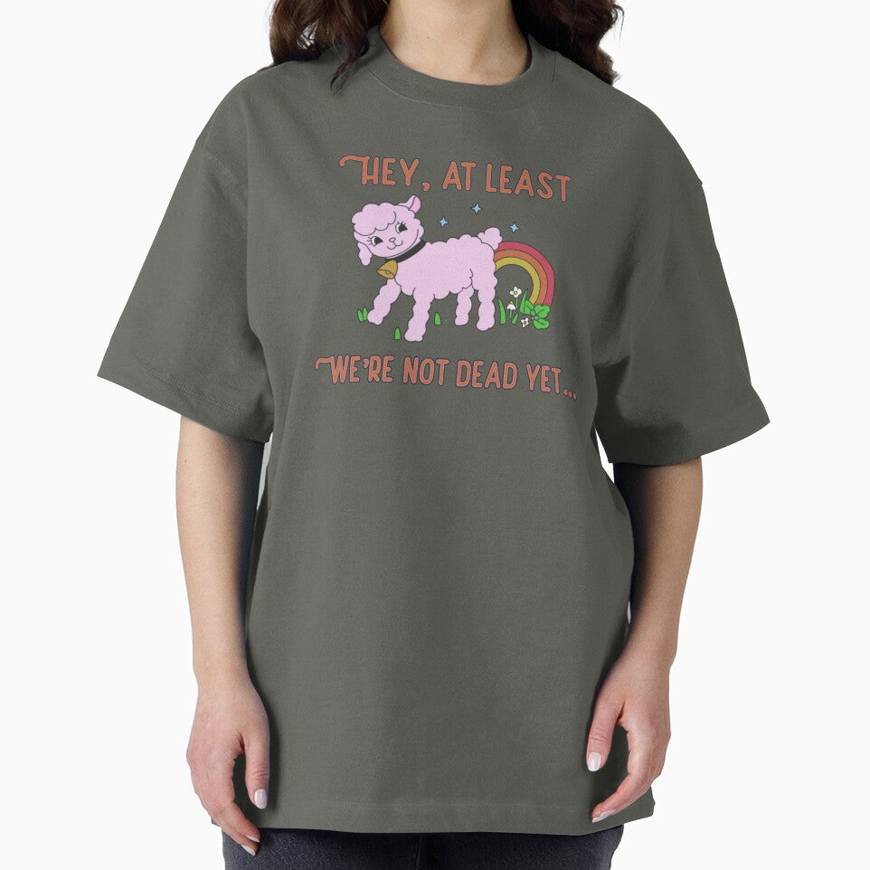 At Least We Are Not Dead Bright Side Lamb Ironic Dark Cute Pink Lamb Cartoon by IronicBGear